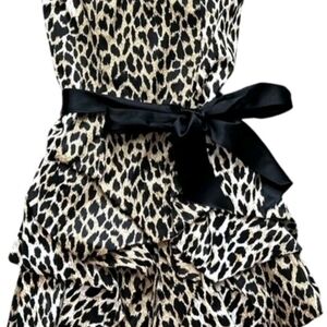 Women's Leopard Print Ruffle Dress with Black Sash